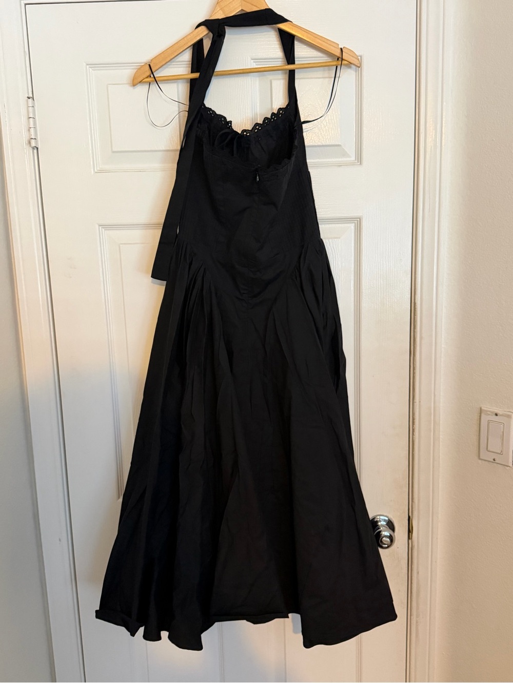 Line & Dot Black Halter Midi Dress with Scalloped Bodice
